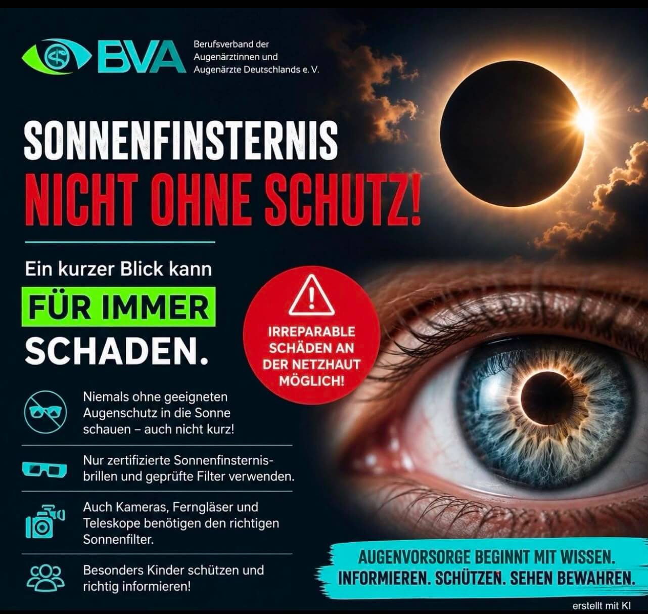 Warnhinweise zum Schutz der Augen bei einer Sonnenfinsternis